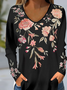 Floral print casual V-neck women's T-shirt
