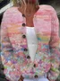 Women's Pink Art Oil Painting Breast Cancer Cardigan