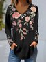 Floral print casual V-neck women's T-shirt