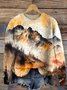 Crew Neck Landscape Painting Loose Simple Sweater