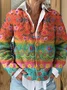 Women's Vintage Contrast Floral Art Print Buttoned Cardigan Sweater