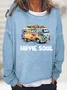 Hippie Cotton-Blend Crew Neck Casual Sweatshirt