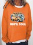 Hippie Cotton-Blend Crew Neck Casual Sweatshirt