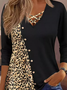 Color Block Loose V Neck Casual Blouse