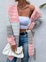 Casual Color Block Wool/Knitting Cardigan