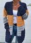 Casual Color Block Wool/Knitting Cardigan