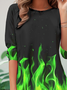Halloween Green Flame Printed Casual T-shirt