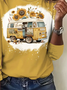 Sunflower and vintage car printed casual T-shirt