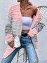 Casual Color Block Wool/Knitting Cardigan