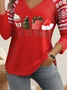 Women's Long Sleeve T-shirt Spring/Fall Red Christmas Jersey V Neck Holiday Going Out Casual Top