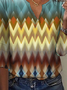 Women's Three Quarter Sleeve T-shirt Spring/Fall Yellow Geometric Jersey V Neck Daily Going Out Casual Top