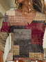 Women's Long Sleeve T-shirt Spring/Fall Brown Geometric Jersey V Neck Daily Going Out Casual Top