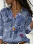 Women's Long Sleeve Shirt Spring/Fall Blue Floral Shirt Collar Daily Going Out Casual Top