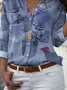 Women's Long Sleeve Shirt Spring/Fall Blue Floral Shirt Collar Daily Going Out Casual Top
