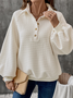 Balloon Sleeve Casual Shawl Collar Buckle Sweatshirt
