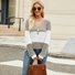 Women's Long Sleeve Blouse Spring/Fall Black Color Block V Neck Daily Going Out Casual Top