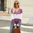 Women's Long Sleeve Blouse Spring/Fall Black Color Block V Neck Daily Going Out Casual Top
