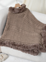 Fur Collar Elegant Plain Crew Neck Cloak