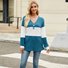 Women's Long Sleeve Blouse Spring/Fall Black Color Block V Neck Daily Going Out Casual Top
