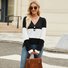 Women's Long Sleeve Blouse Spring/Fall Black Color Block V Neck Daily Going Out Casual Top