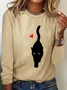 Couple With Hearts And Black Cat Art Print Casual Long Sleeve Shirt