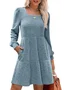Women's Long Sleeve Spring/Fall Black Plain Crew Neck Daily Going Out Casual Mini A-Line Dress