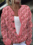 Casual Crew Neck Floral Knitted Cardigan
