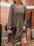 Women's Long Sleeve Summer Crimson Plain Crew Neck Balloon Sleeve Daily Going Out Casual Knee Length A-Line