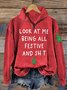 Regular Fit Christmas Snowman Casual Half Open Collar Sweatshirt