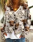 V Neck Knitted Casual Floral Cardigan