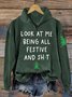 Regular Fit Christmas Snowman Casual Half Open Collar Sweatshirt