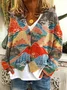 V Neck Knitted Casual Floral Cardigan