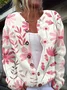 Women's Breast Cancer Pink Floral Print Knit Cardigan