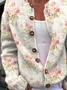 Fresh Pink Flowers and Green Leaves Print Buttoned Cardigan
