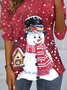 Women's Long Sleeve T-shirt Spring/Fall Red Christmas Jersey Crew Neck Daily Going Out Casual Top