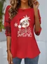 Women's Long Sleeve T-shirt Spring/Fall Red Christmas Jersey Crew Neck Daily Going Out Casual Top