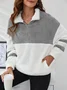 Color Block Shawl Collar Casual Sweatshirt