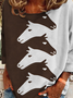 Women's Vintage Western Horse Print Crew Neck Sweatshirt