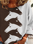 Women's Vintage Western Horse Print Crew Neck Sweatshirt