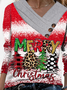 Casual Regular Fit Christmas V Neck T-Shirt