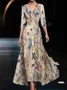 Women's Floral V Neck Casual Maxi A-Line Dress