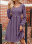 Women's Long Sleeve Summer Crimson Plain Crew Neck Balloon Sleeve Daily Going Out Casual Knee Length A-Line