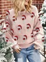 Christmas Wine Glass Casual Wool/Knitting Loose Sweater