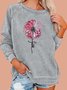 Heal Cancer Awareness Ribbon Text Letters Casual Crew Neck Regular Fit Sweatshirt