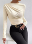 Women's Long Sleeve Blouse Spring/Fall Apricot Plain Crew Neck Daily Going Out Casual Top