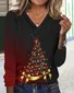 V Neck Christmas Tree Casual Regular Fit T-Shirt