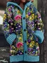 Women's Vintage Art Floral Print Knitted Hooded Cardigan