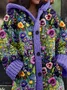 Women's Vintage Art Floral Print Knitted Hooded Cardigan