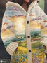Women's Embroidered Floral Landscape Art Painting Comfortable Knitted Hooded Cardigan