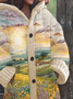 Women's Embroidered Floral Landscape Art Painting Comfortable Knitted Hooded Cardigan